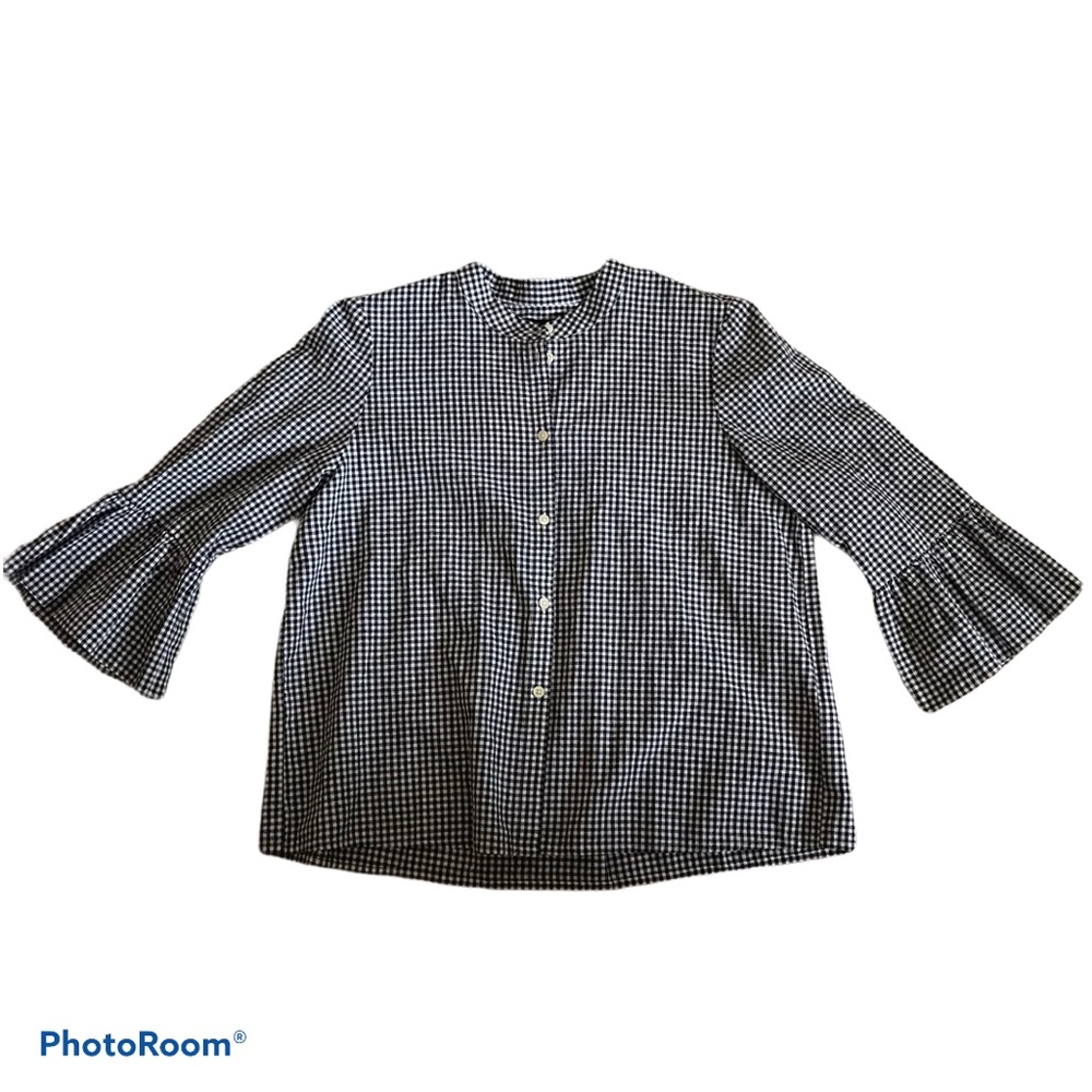 NWT Madewell Gingham Bell Sleeve Blouse | M - Picture 3 of 7